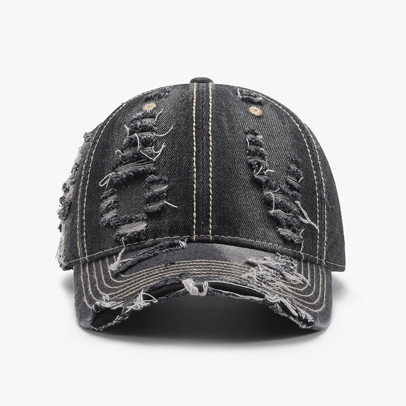 Distressed Adjustable Cotton Baseball Cap Dark One Size