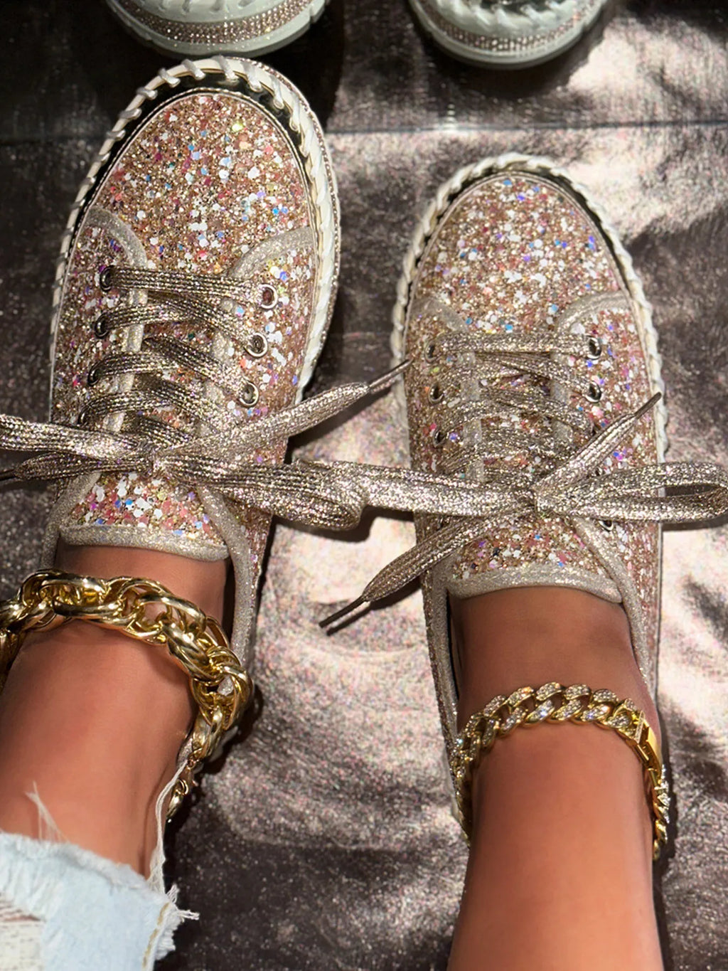 women's lace up round toe platform sneakers - additional image