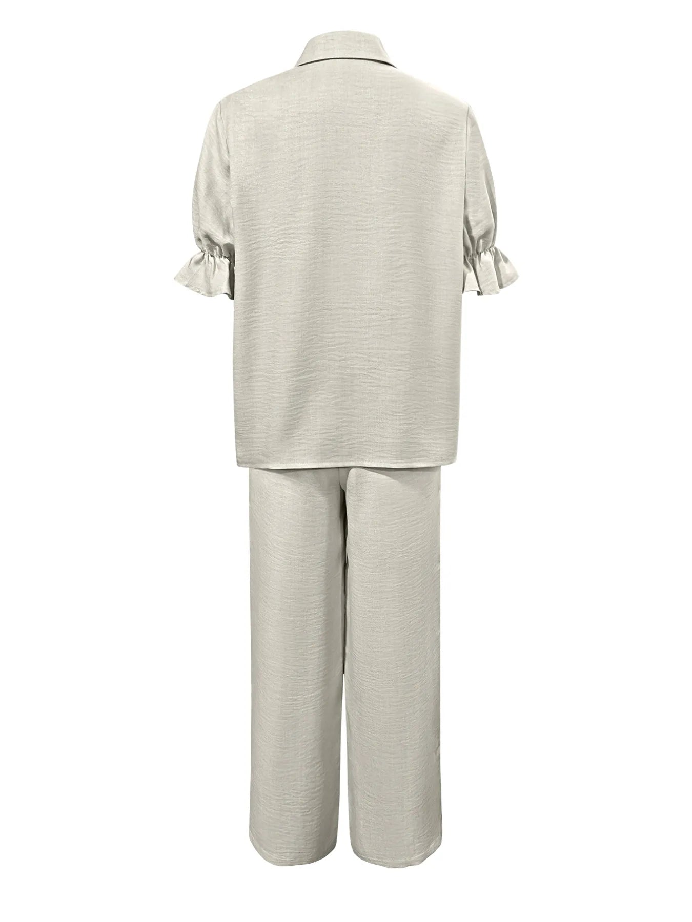 Plus Size Button-Down Shirt and Wide-Leg Pants Set