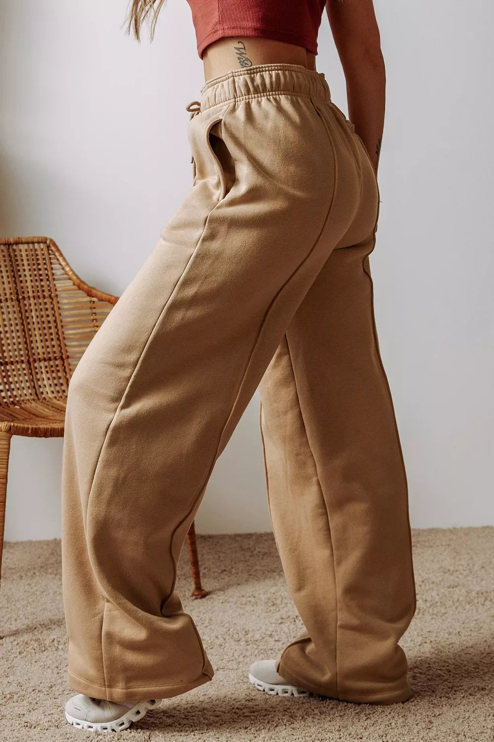 women's wide leg drawstring pants - close-up detail