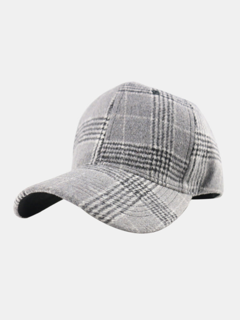 Plaid Adjustable Cotton Baseball Cap Gray One Size