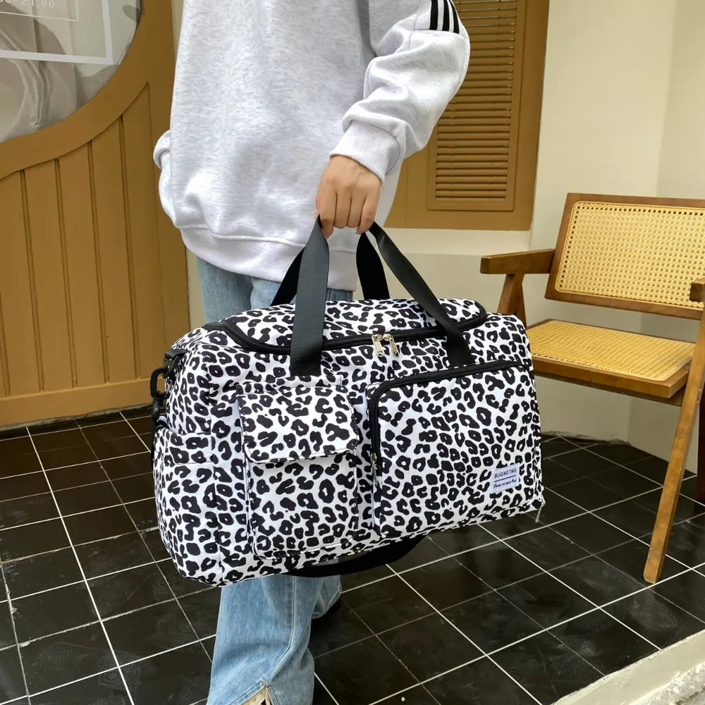 Oxford Cloth Animal Print Travel Bag Black One Size