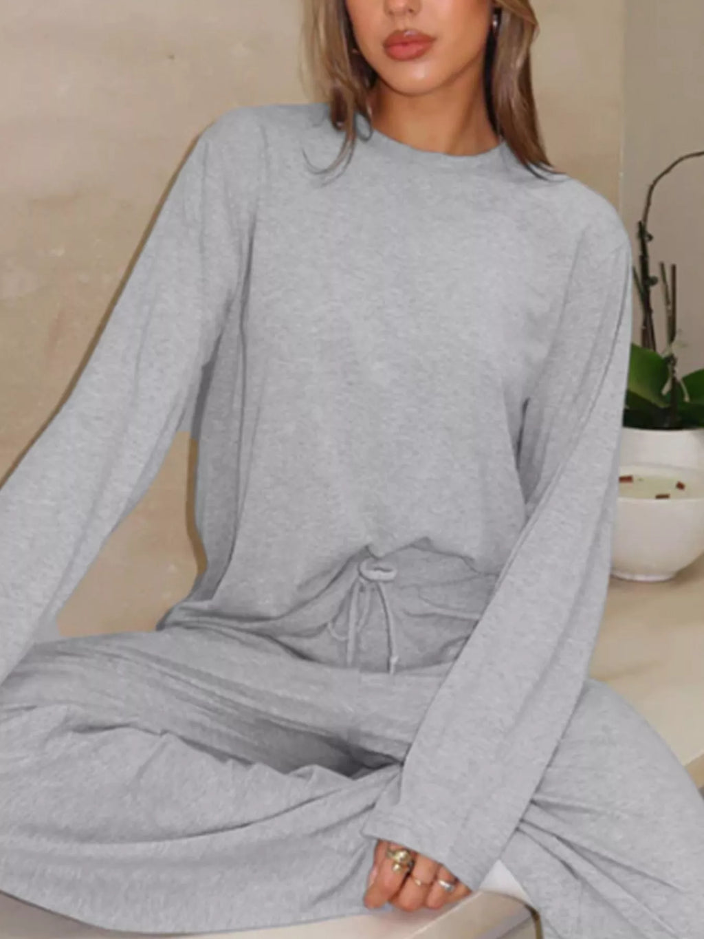 women's relaxed fit long sleeve top and pants set - extra view