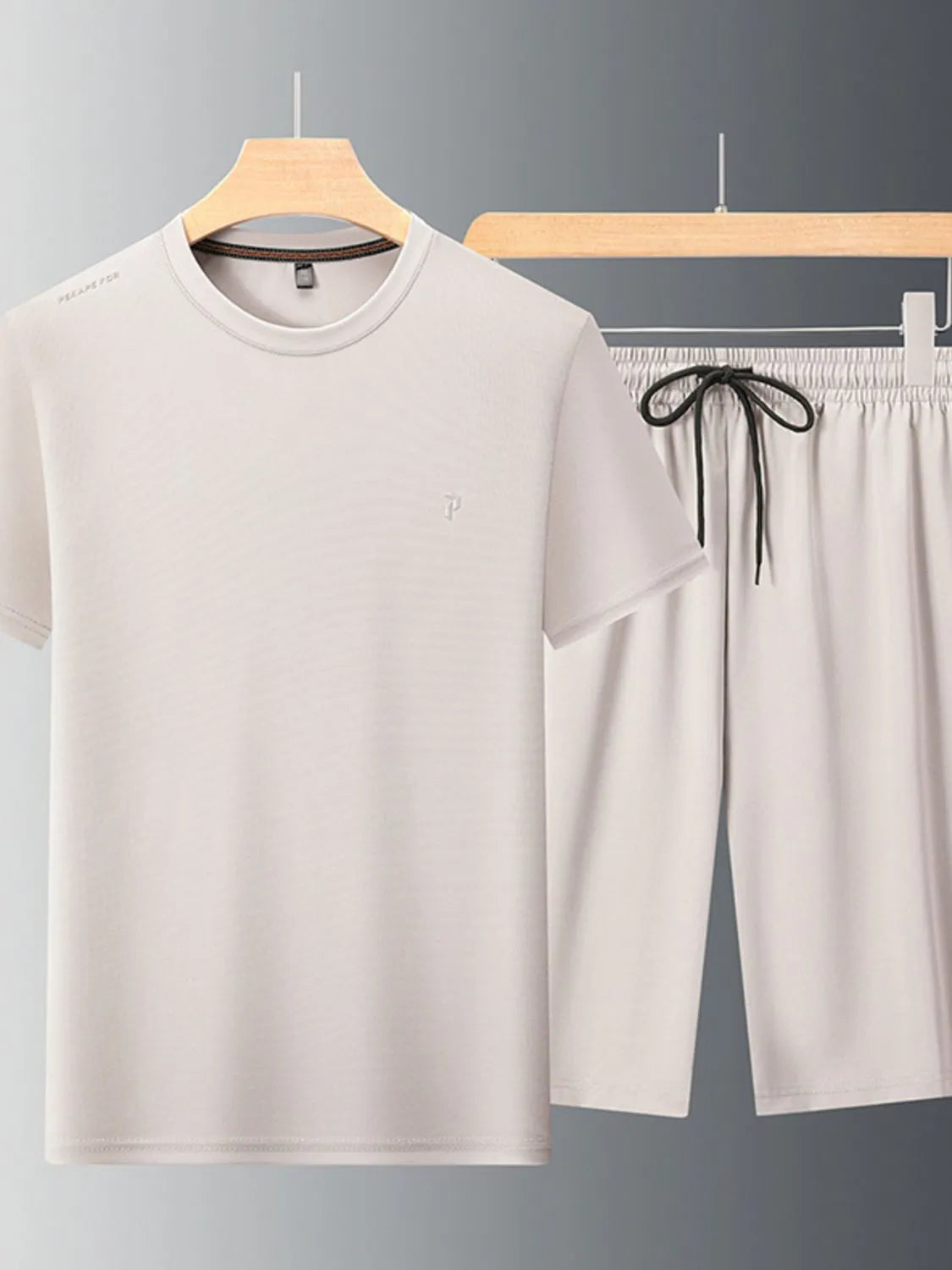 men's men's plus size round neck short sleeve top and shorts set - front view