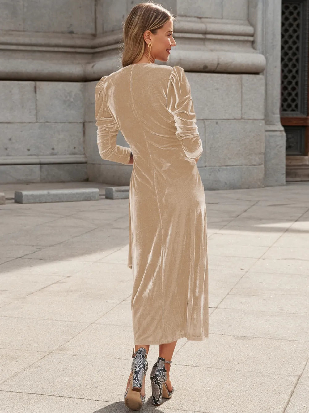 Surplice Puff Sleeve Midi Dress – Donjane