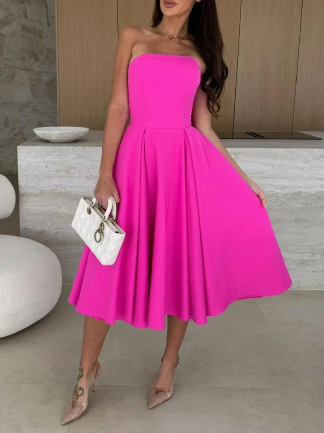 Solid Color Tube Midi Dress – Donjane Hot Pink