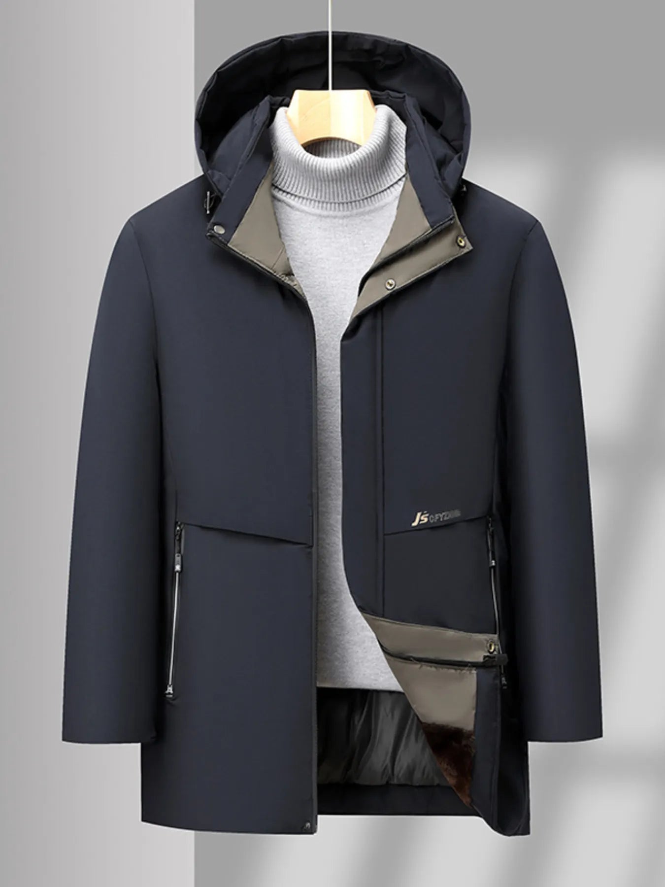 men’s textured overcoat with zip closure