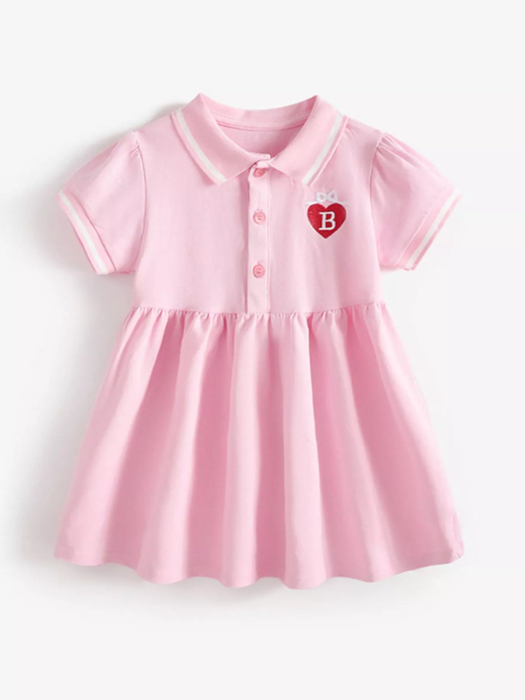 women's children's polo collar embroidered heart dress - detail shot