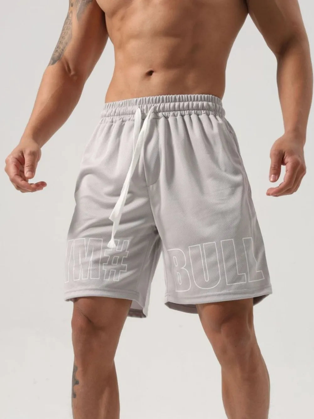 Men's Plus Size Letter Drawstring Shorts Gray