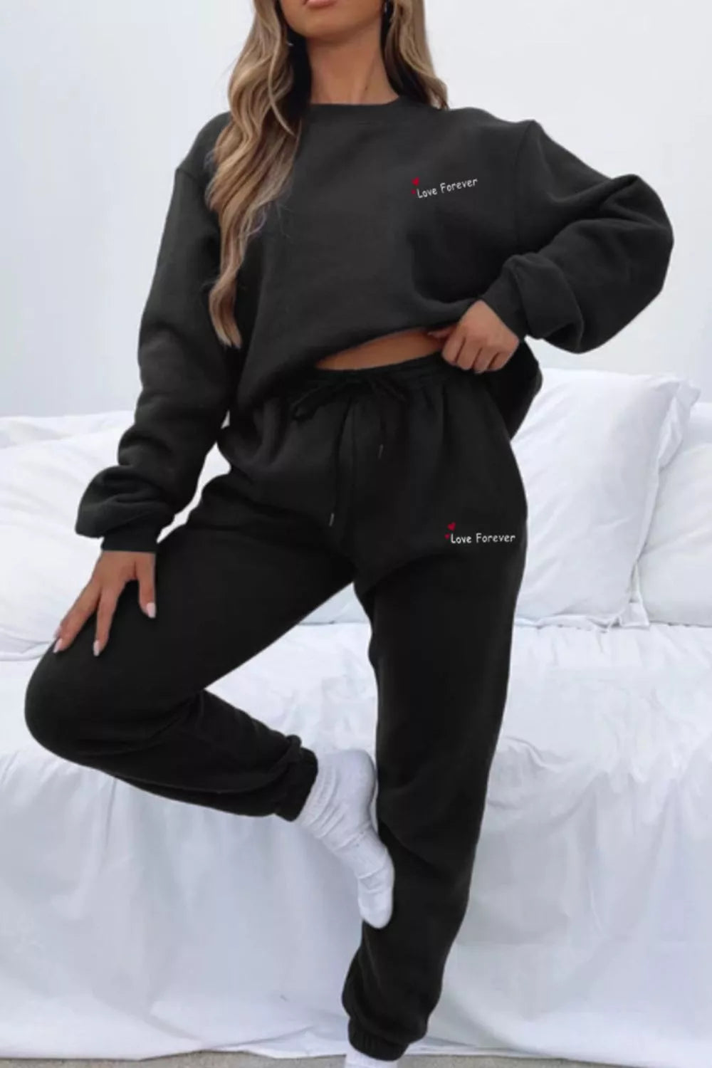 women's round neck sweatshirt and joggers set - product detail