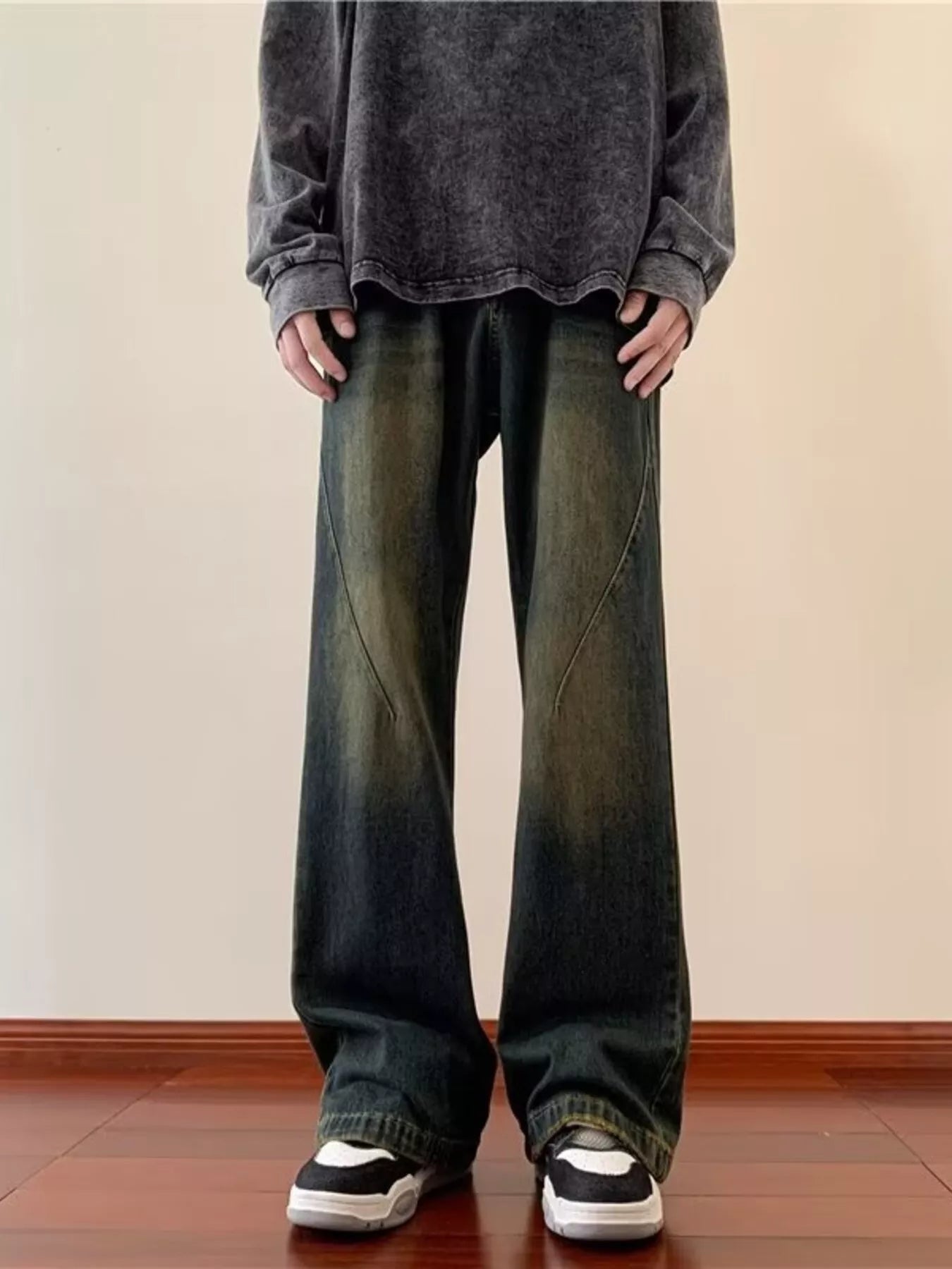 men's men's full size vintage wash wide leg jeans plus size - styling option
