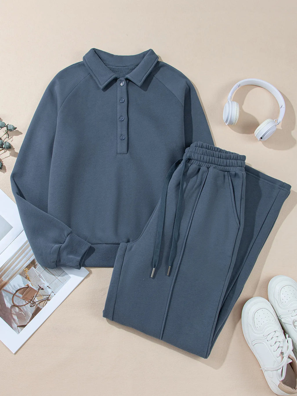 women's collared sweatshirt and high waist pants active set - styling option