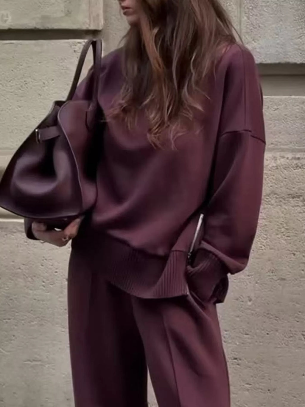 women's turtleneck side zipper sweatshirt and pants set - lifestyle shot