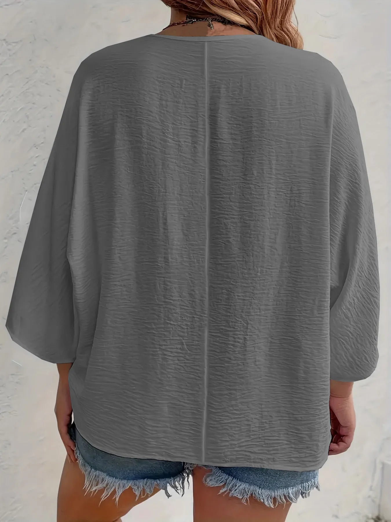 Full Size Casual V-Neck Button Down Relaxed Fit Blouse Plus Size