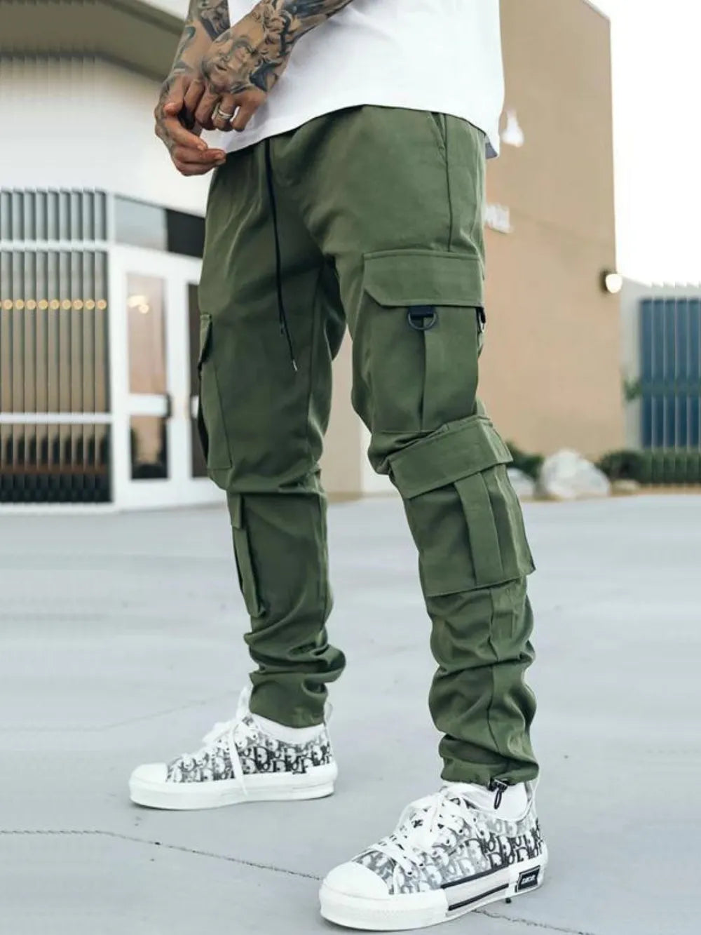 Men's Drawstring Pants with Cargo Pockets Army Green
