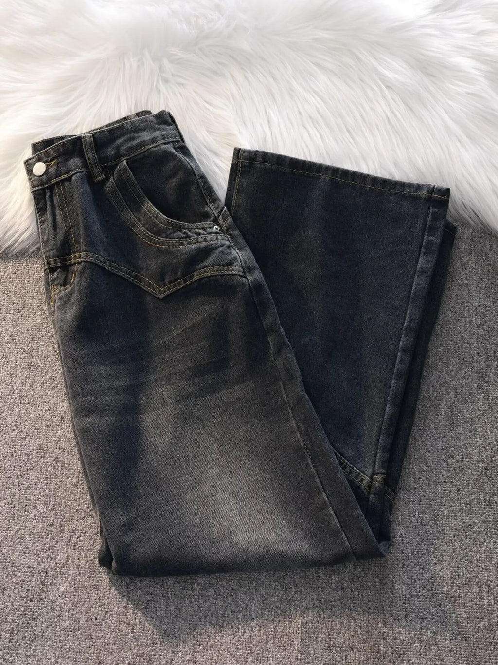 men's men's vintage wash wide leg jeans - extra view