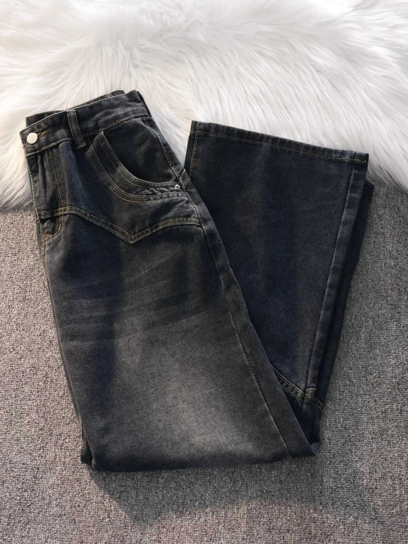 men's men's vintage wash wide leg jeans - extra view