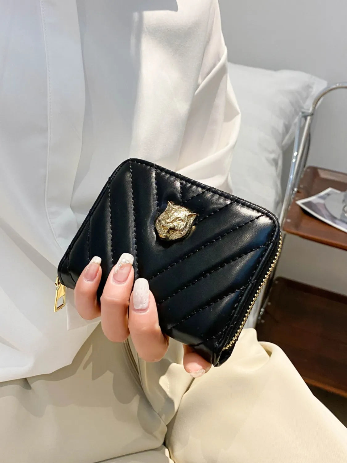 PU leather Solid Color Wallet Black One Size
