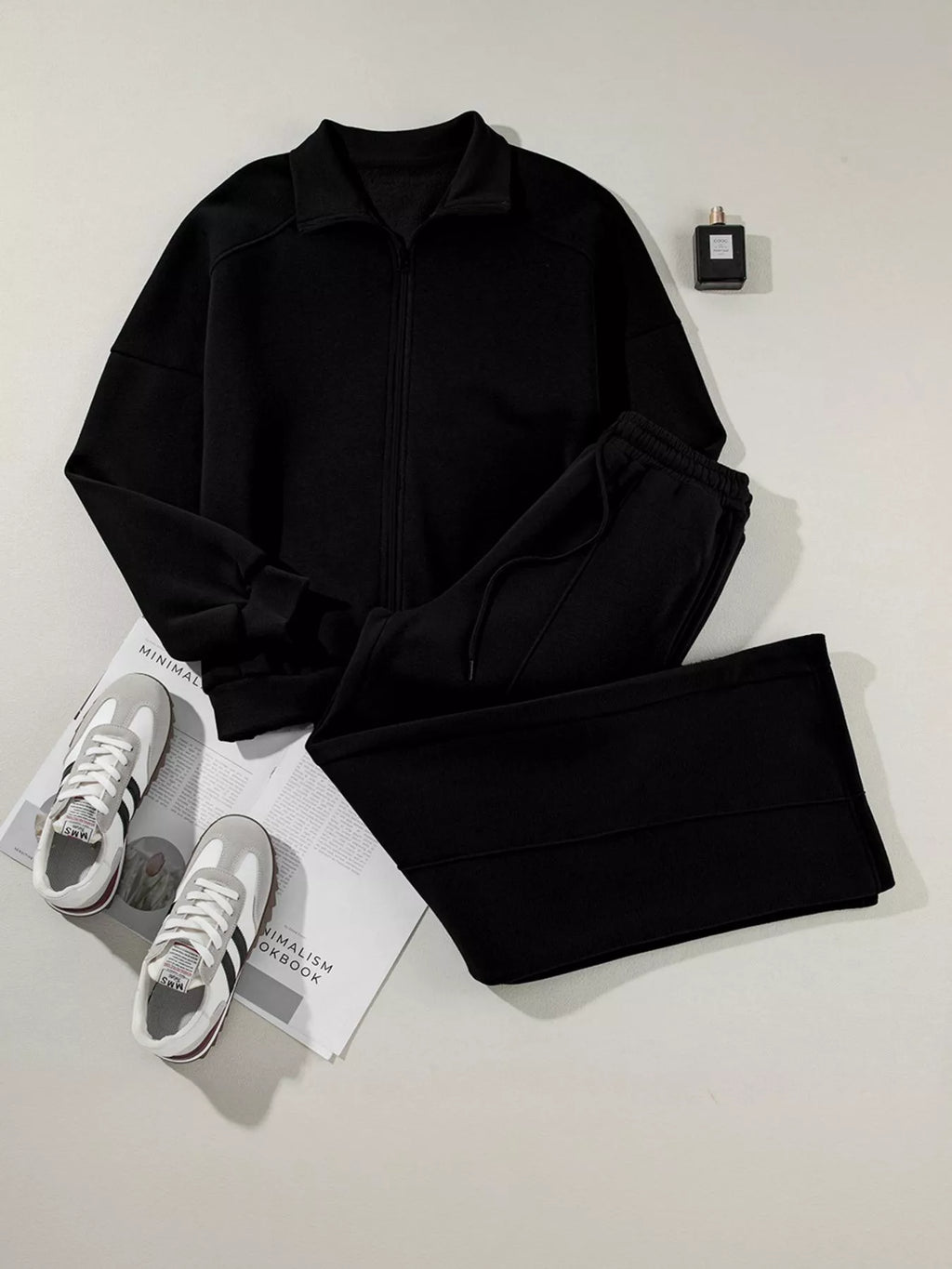 women's drop shoulder zip up jacket and drawstring pants active 2pcs set - product detail