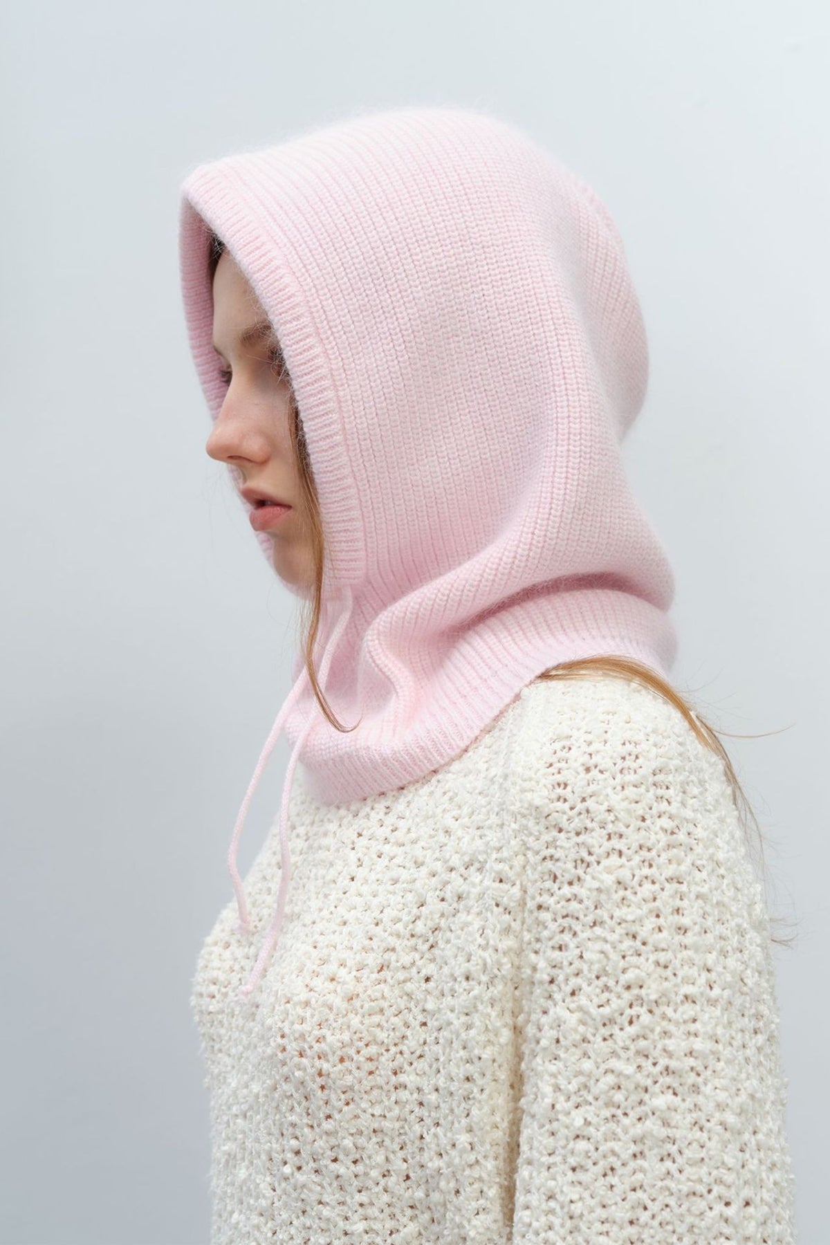 Drawstring Solid Color Thermal Knit Hat Blush Pink One Size