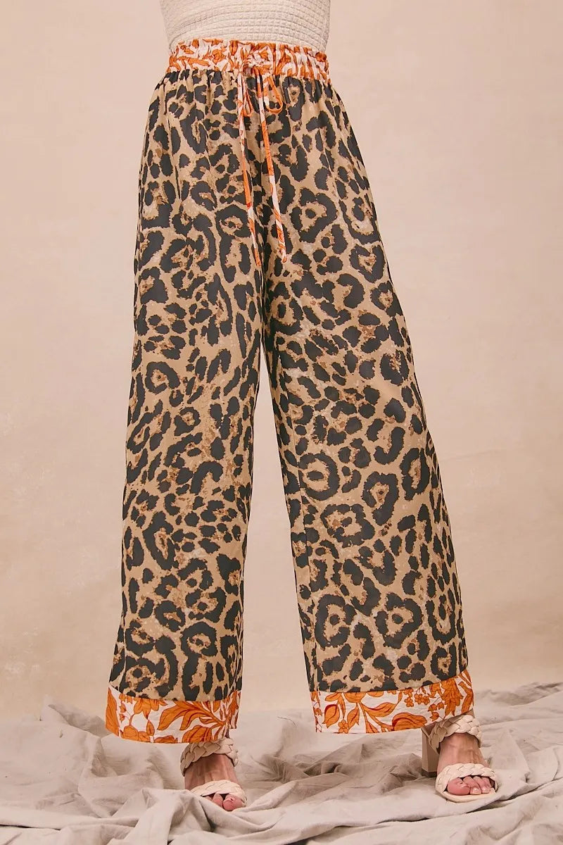 bibi leopard print with contrast banded wide pants shown as women’s outerwear