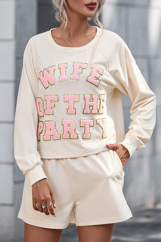 WIFE OF THE PARTY Round Neck Top and Shorts Set White