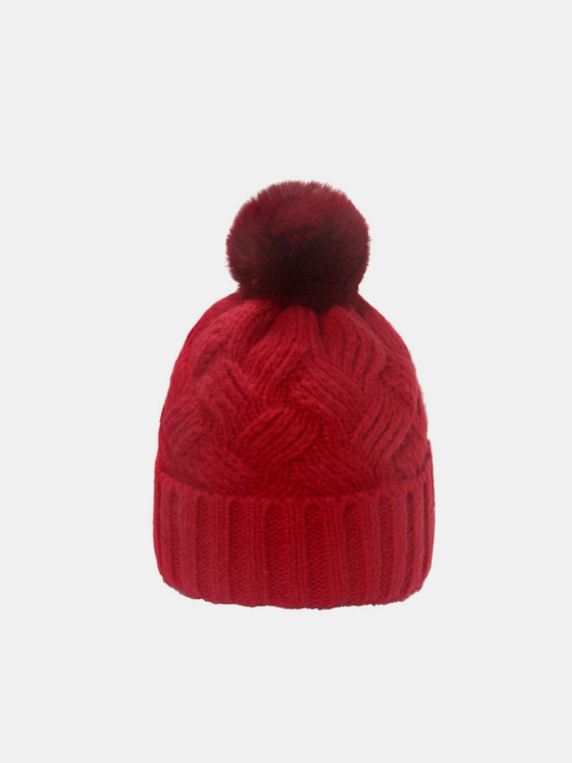 Roll Rim Cable-Knit Hat Deep Red One Size