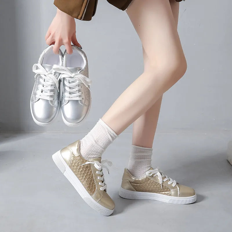 women's round toe lace up sneakers - product showcase