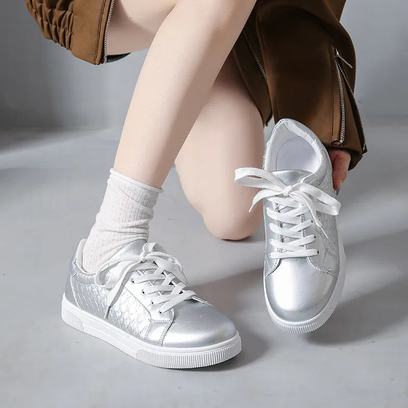 women's round toe lace up sneakers - extra view