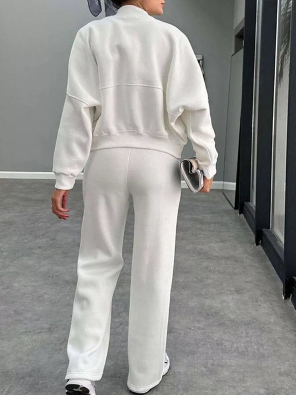women's zip up dropped shoulder outerwear and pants set - product detail