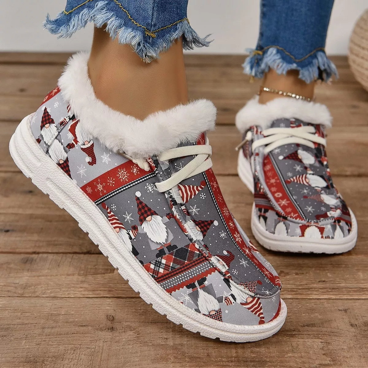 women's christmas print round toe sneakers - extra view