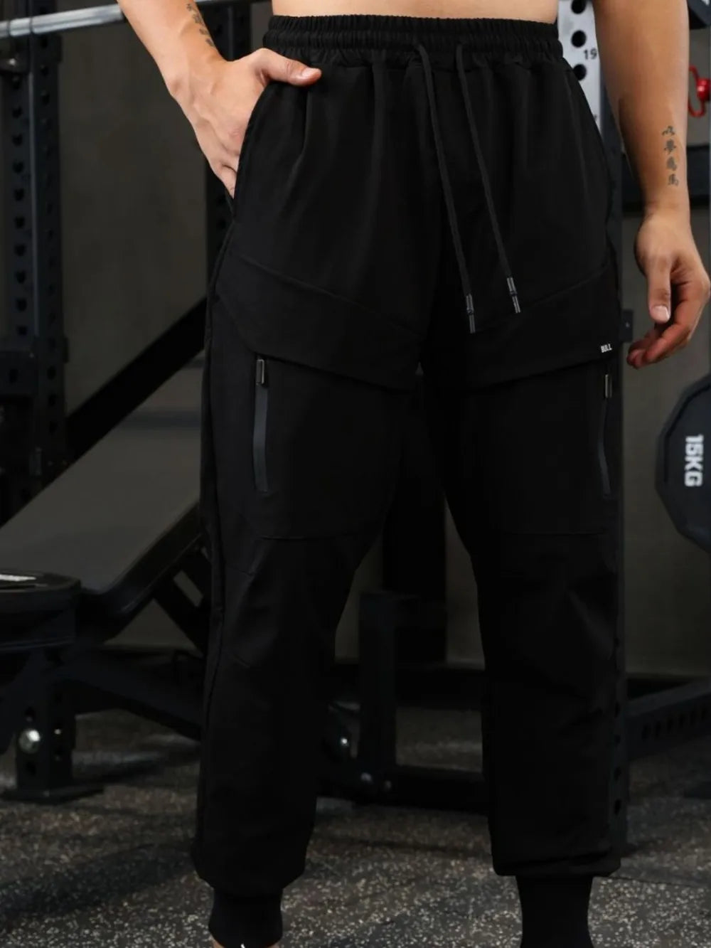 Men's Drawstring Joggers with Pockets Black