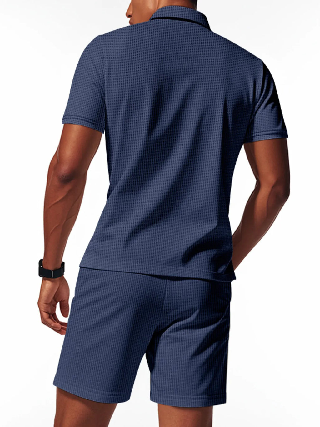 men's men's plus size quarter zip short sleeve top and shorts set - detail shot