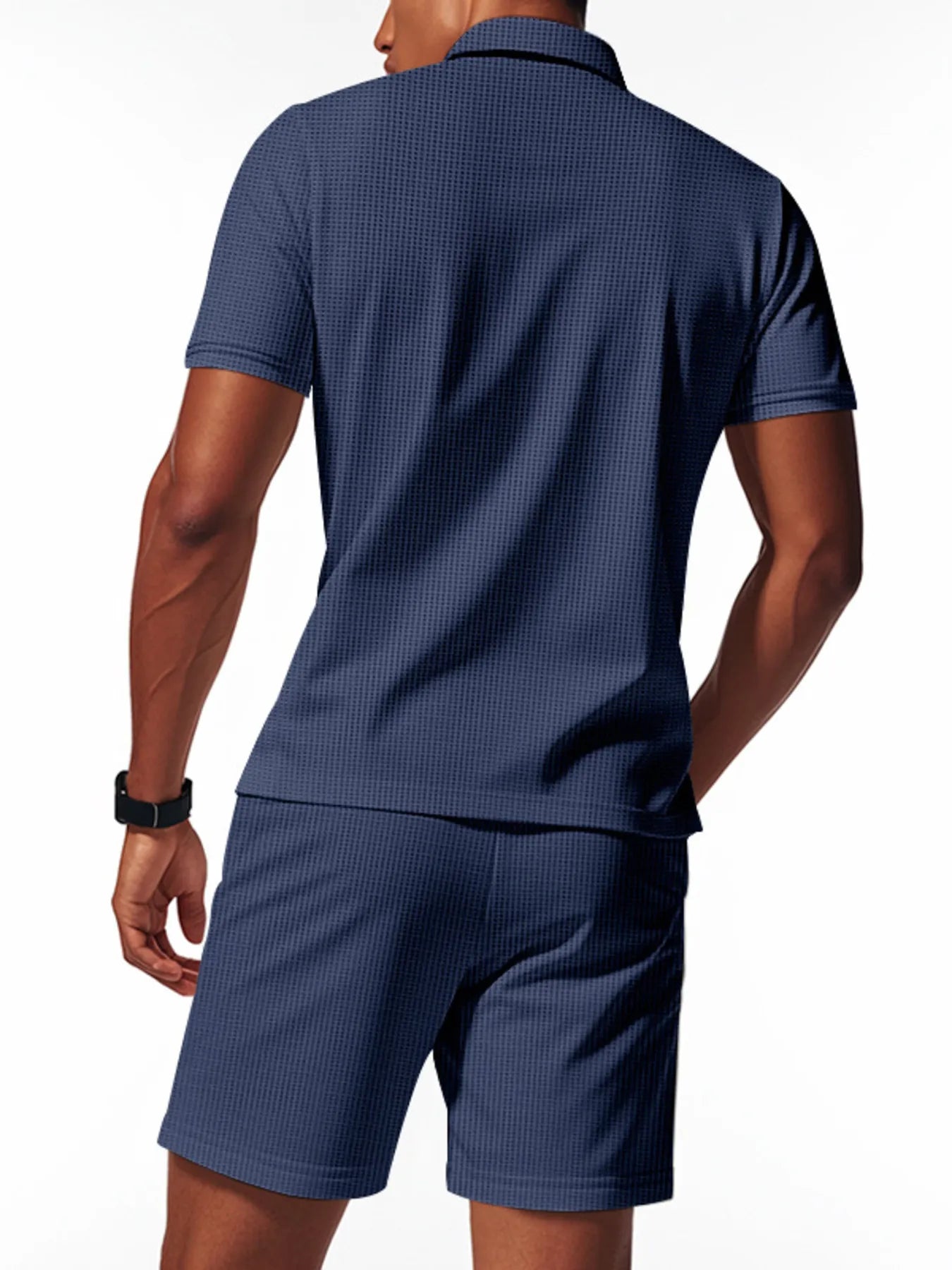 men's men's plus size quarter zip short sleeve top and shorts set - detail shot