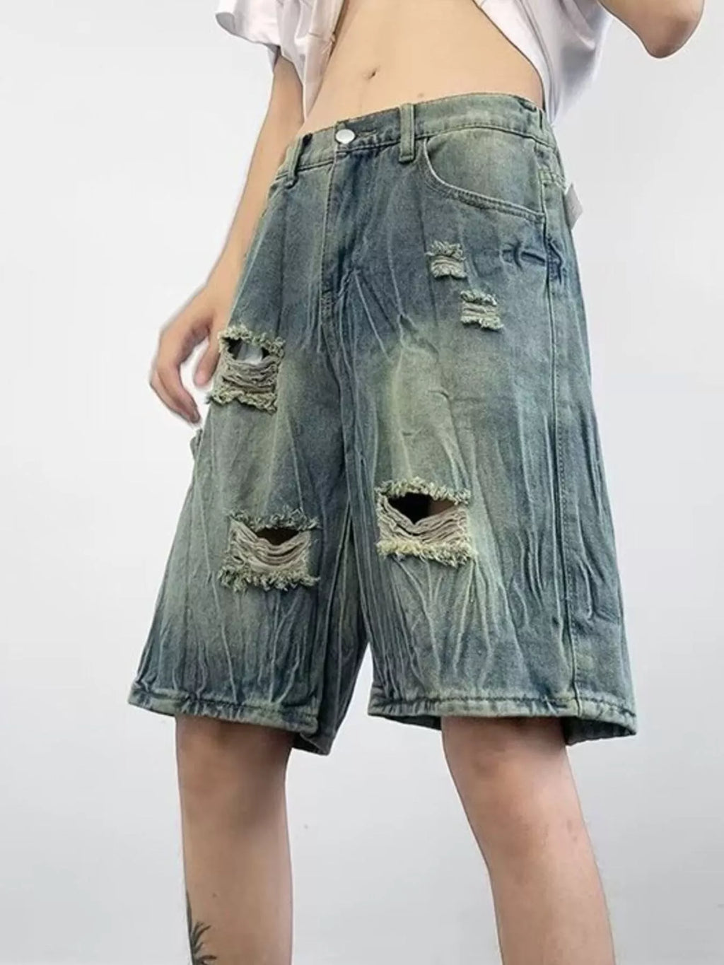 men's men's plus size distressed wide leg denim shorts - second view