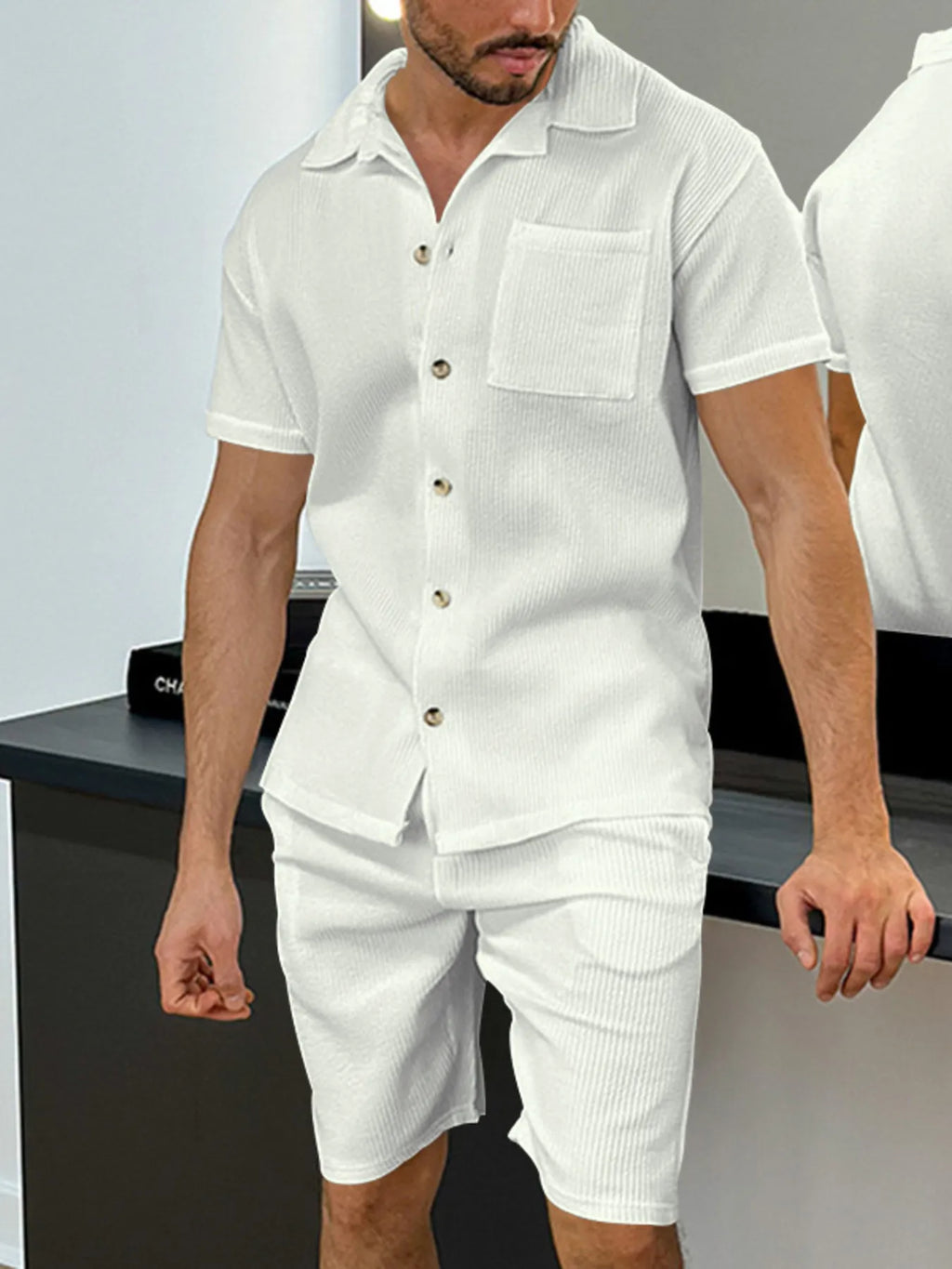 men's men's full size button up top and shorts set plus size - styled view