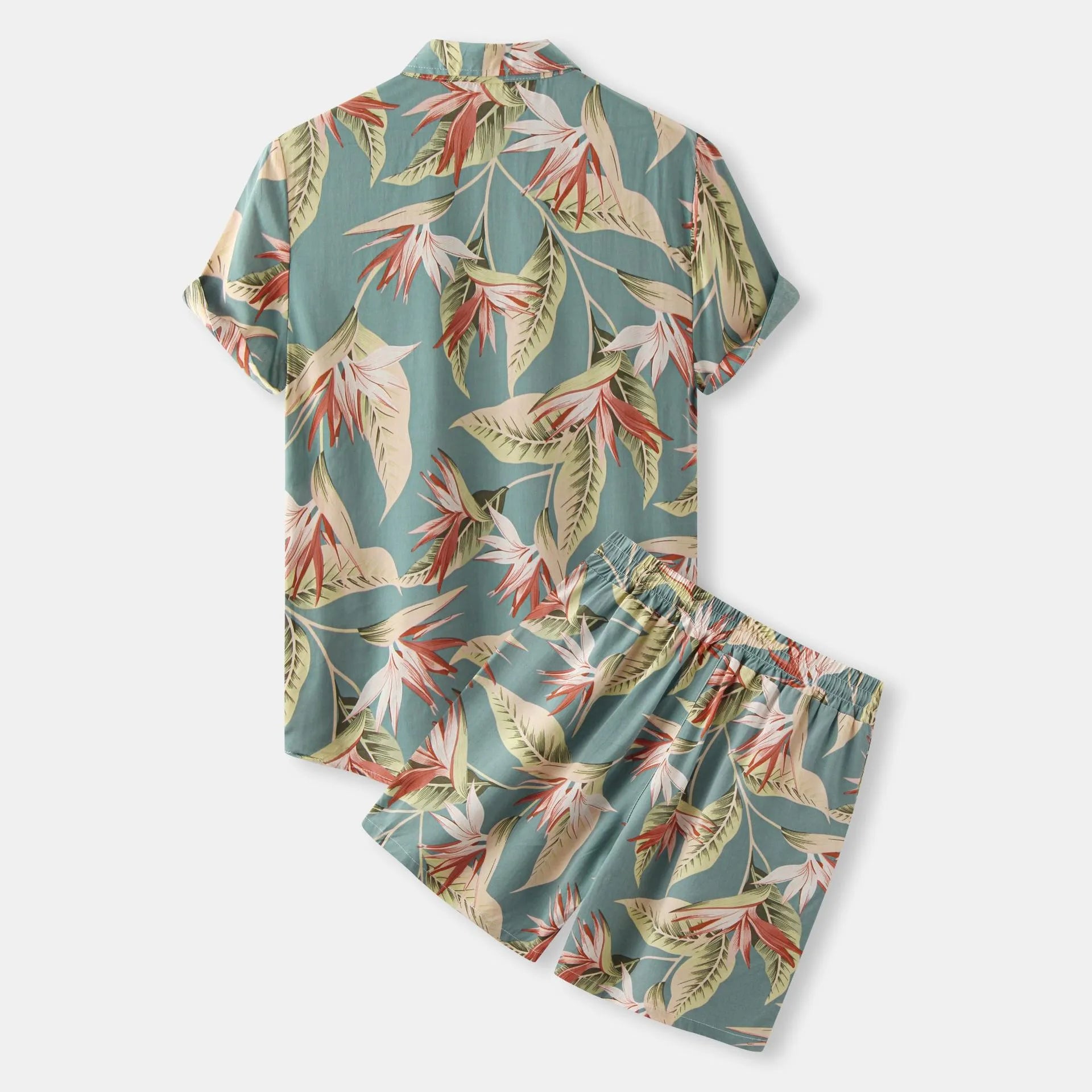 men's men's plus size printed button up shirt and shorts set - second view