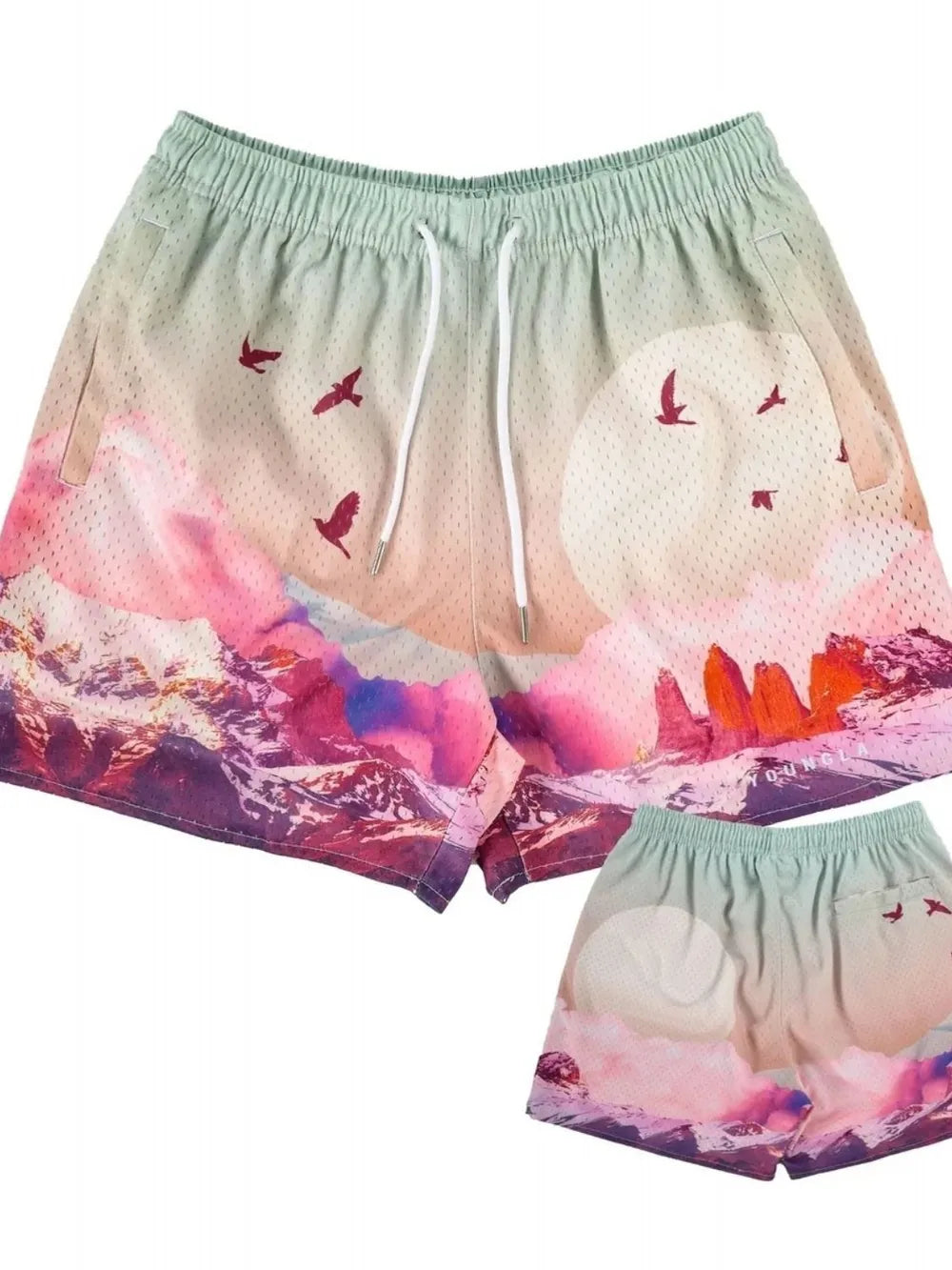 Men's Plus Size Drawstring Printed Shorts Pale Blush