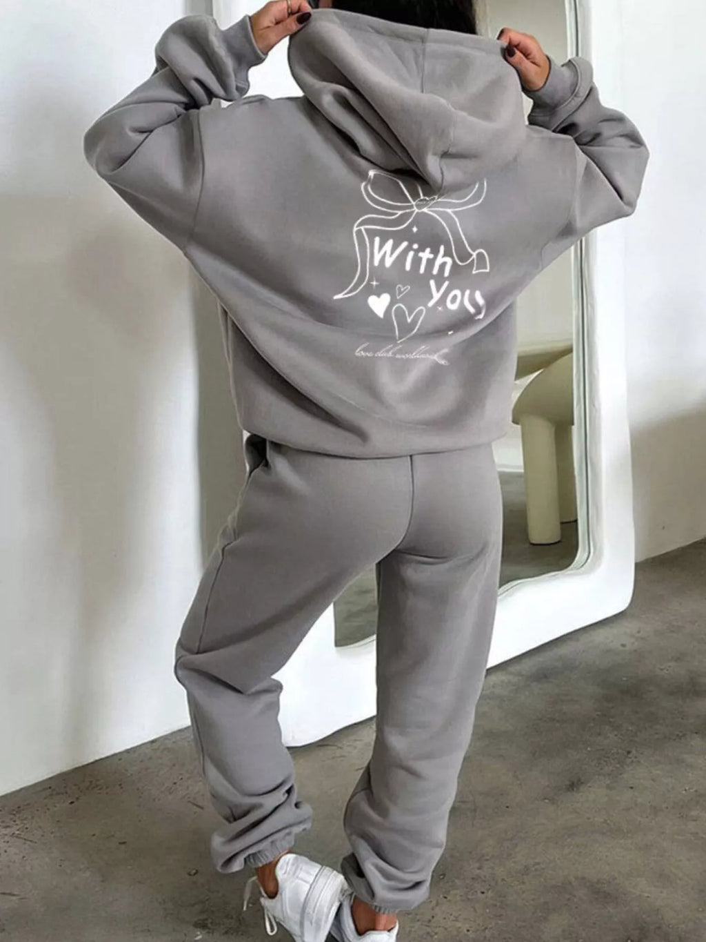 women's dropped shoulder hoodie and pants set - product detail