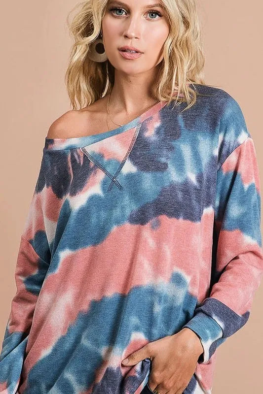 bibi tie dye french terry pull over with front stitching detail - additional image
