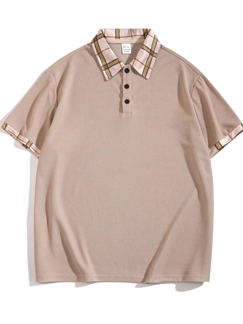men's men's full size classic plaid collar polo and shorts set plus size - side view