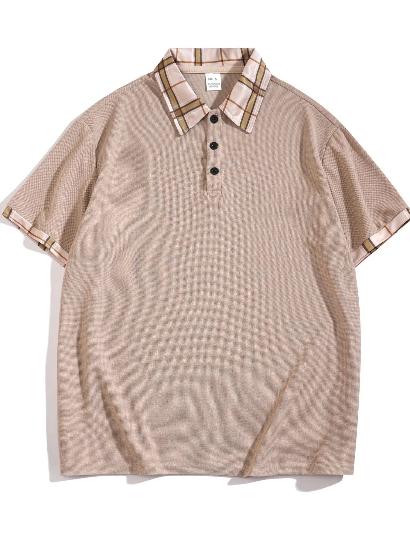 men's men's full size classic plaid collar polo and shorts set plus size - side view