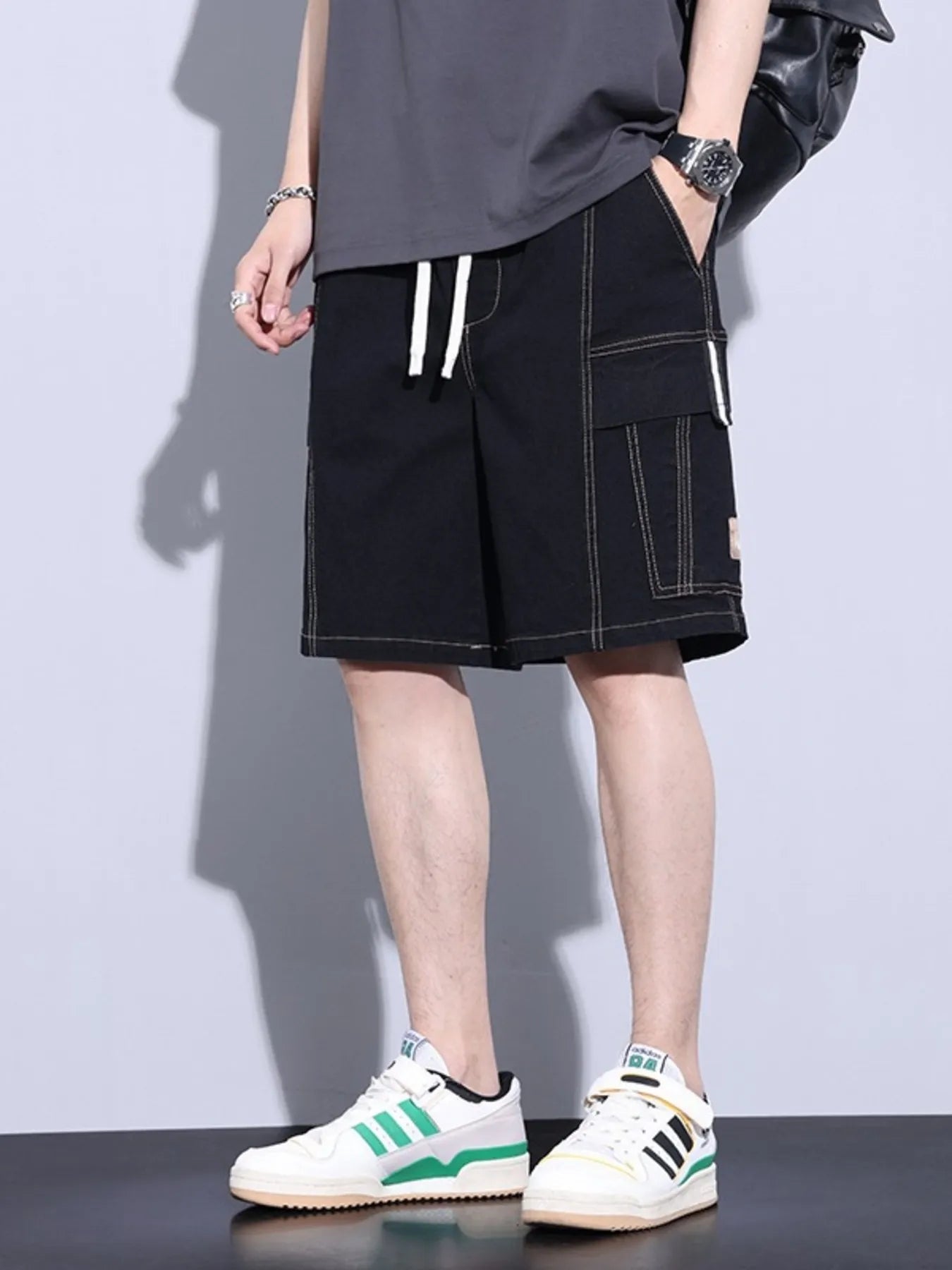 men's men's plus size vintage wash cargo denim shorts - additional image