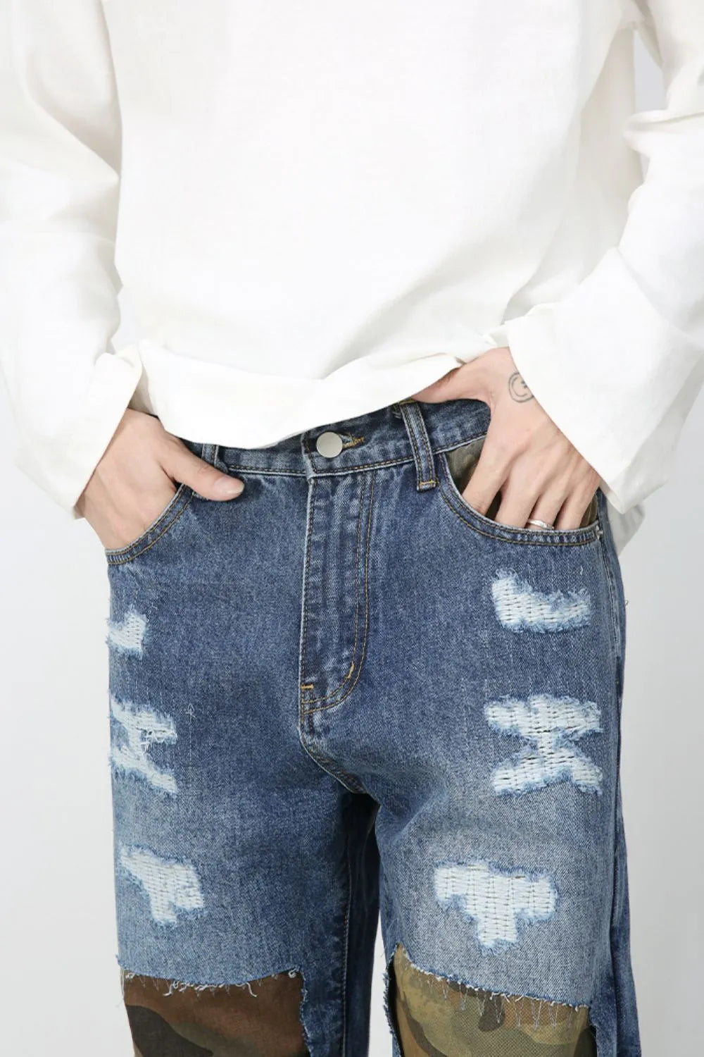 Men's Distressed Camouflage Jeans