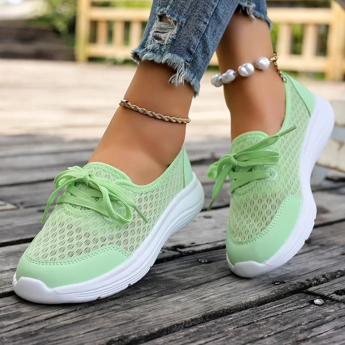 women's breathable mesh sneakers - side view