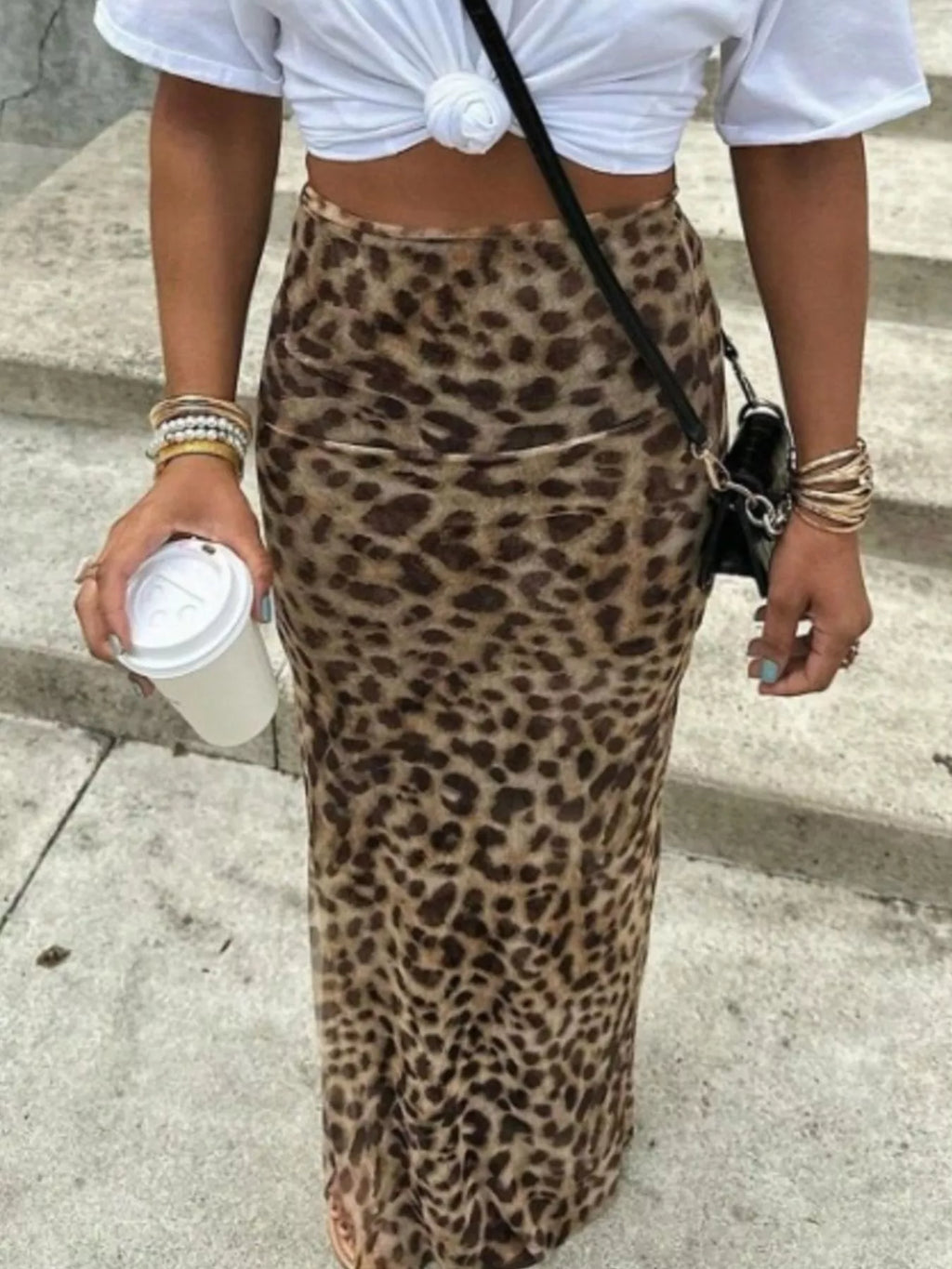 women's leopard print high-waisted maxi skirt - main product image