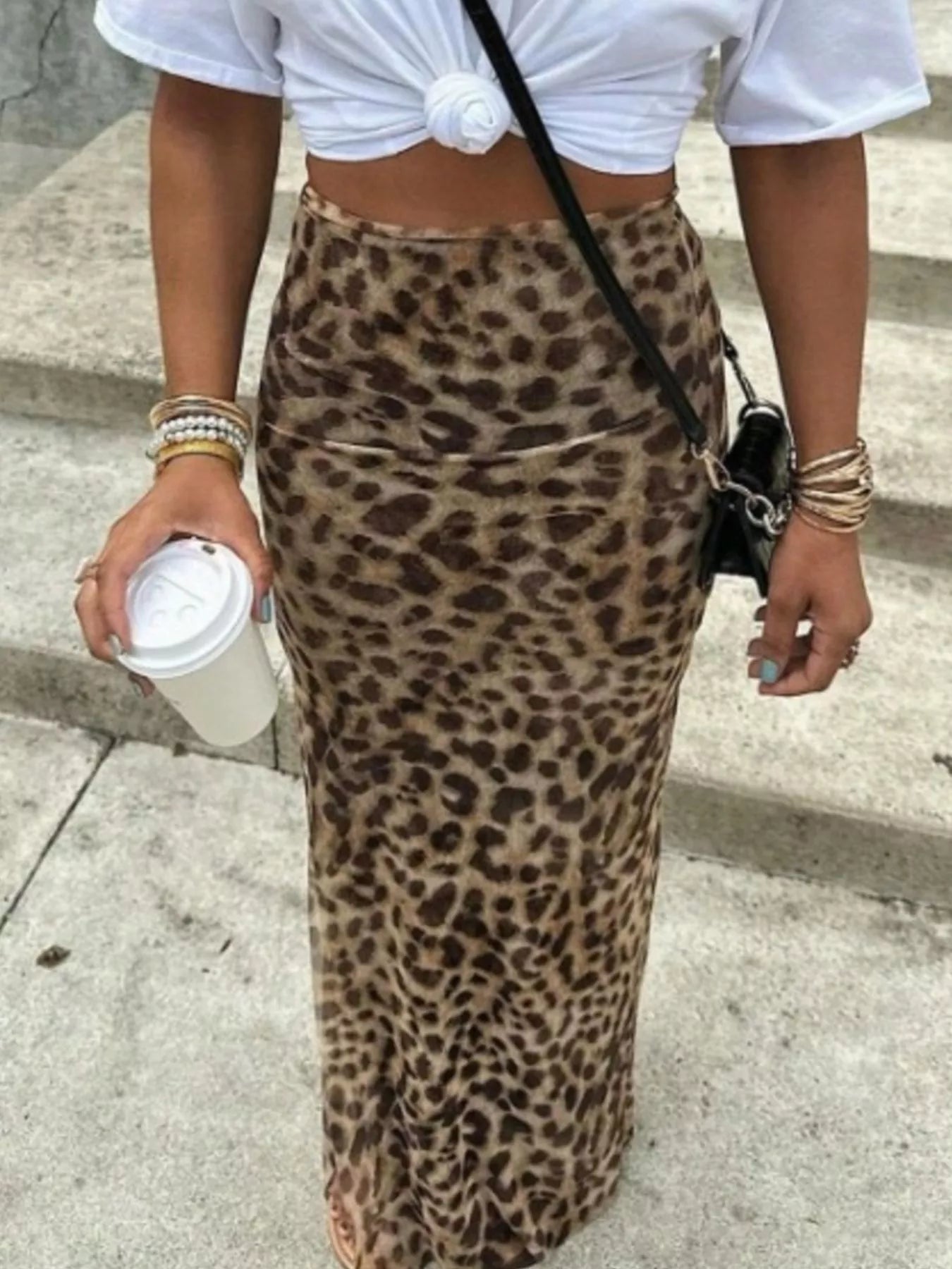women's leopard print high-waisted maxi skirt - main product image