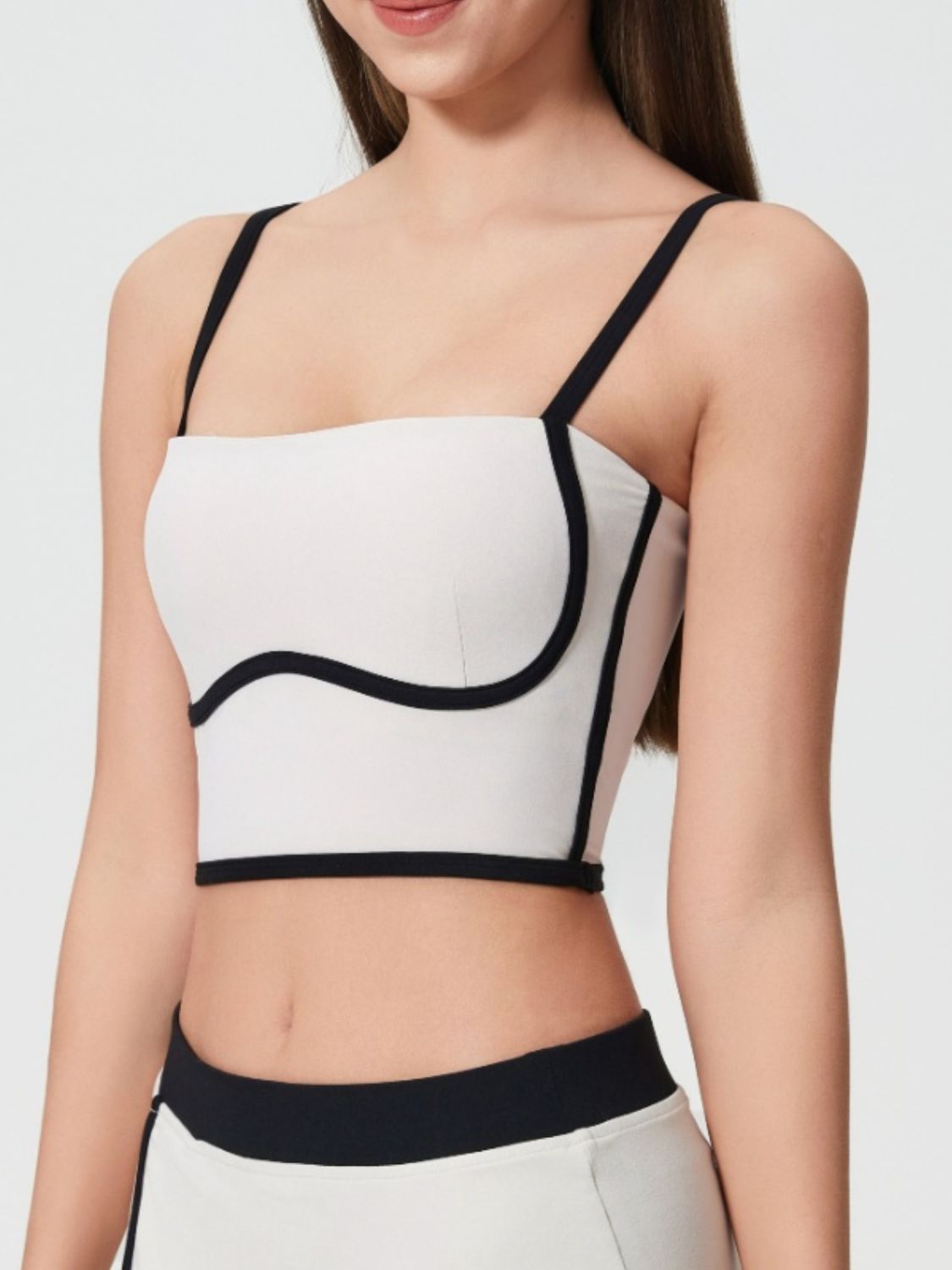 Millennia Contrast Trim Square Neck Active Cami with Detachable Chest Pads