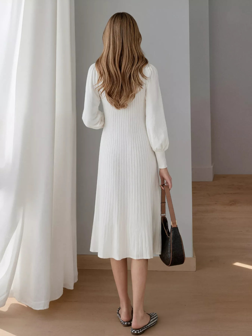 women's ribbed knit mock neck midi dress - additional image