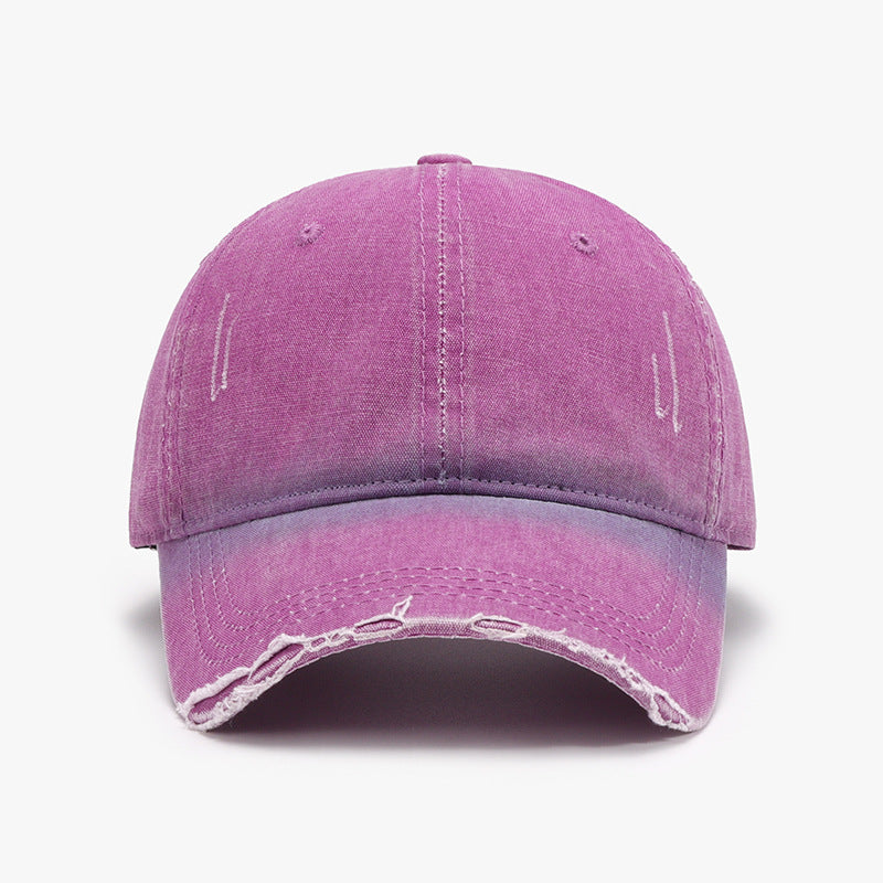 Distressed Washed Adjustable Baseball Cap Hot Pink One Size